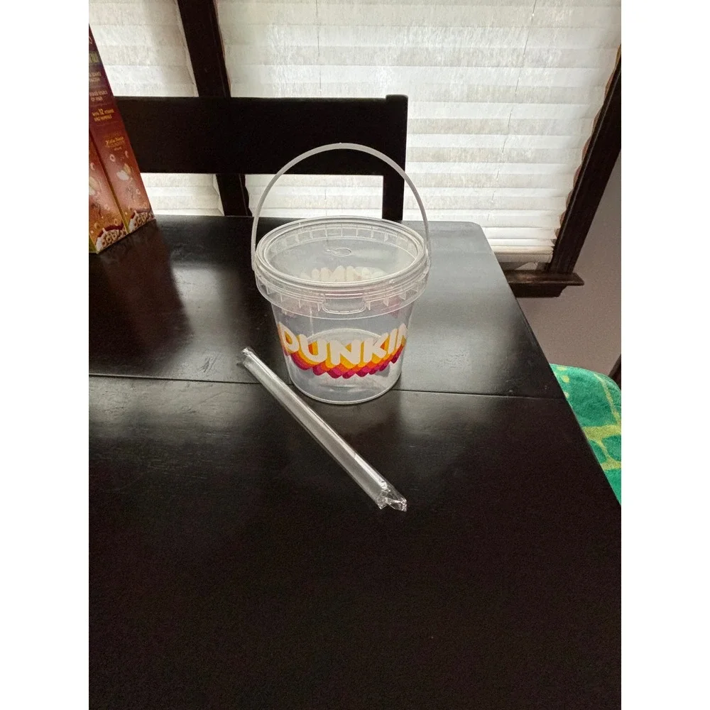 Dunkin Donuts Wicked Lahge 40oz Clear Plastic Bucket Cup with Lid and Straw New